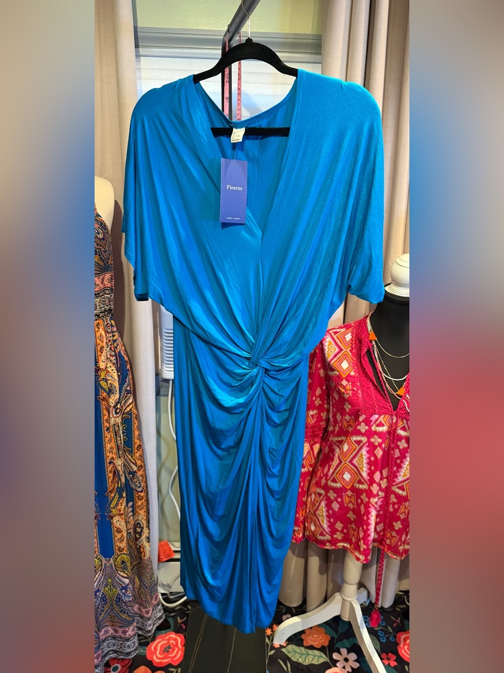 Floerns Teal Twist-Front Midi Dress - Bold Teal